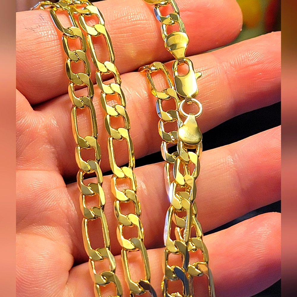 22" Figaro 18k Gold Filled Necklace 6mm Thick Hypoallergenic High Quality Men's